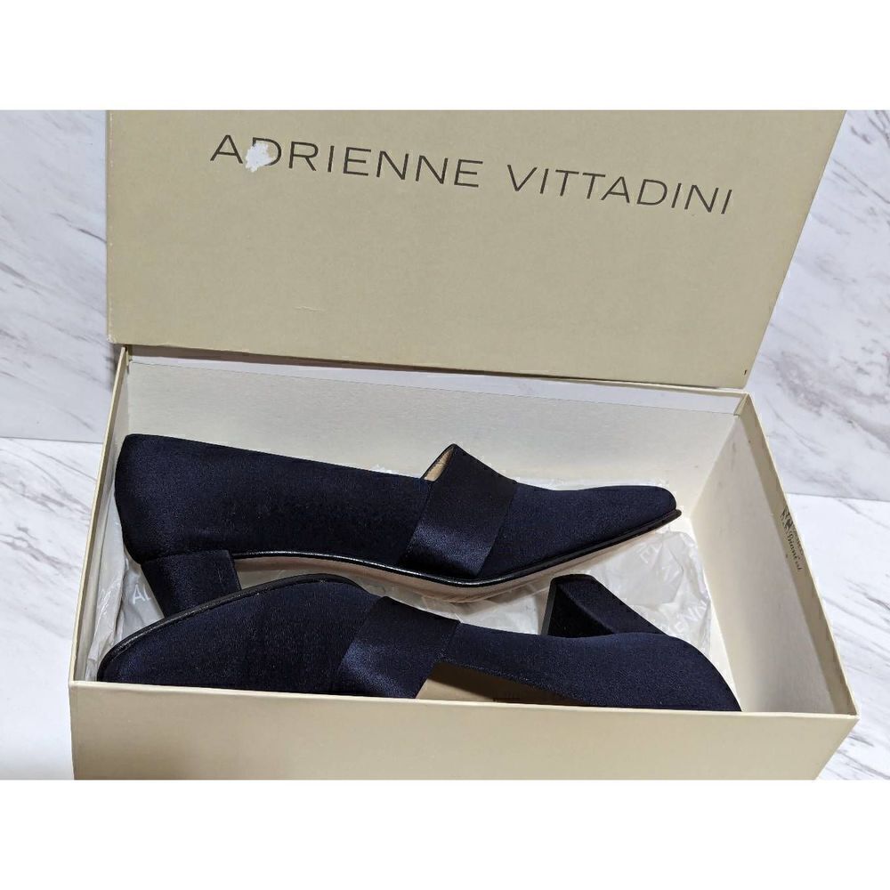 Adrienne Vittadini Women's Blue Fabric 2" Block Slip On Heel Fabric Pump 7.5